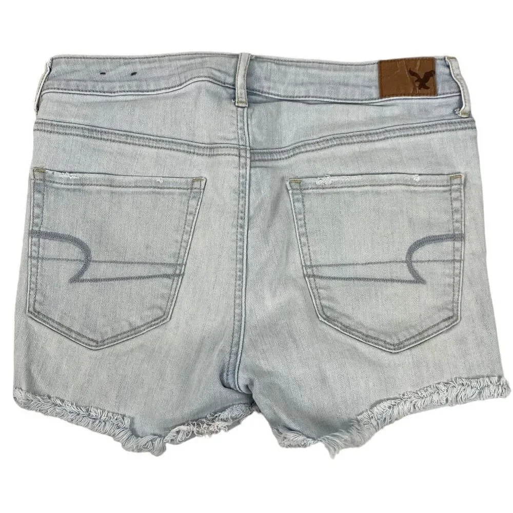 American Eagle Light Wash Distressed Super High Rise Shortie size 8